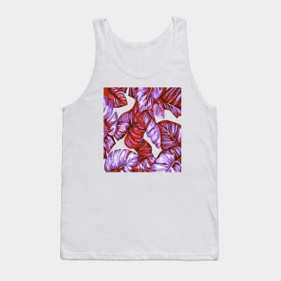 Tropical Leaves Of Banana and Monstera Blue Red Orange Cut Out Tank Top